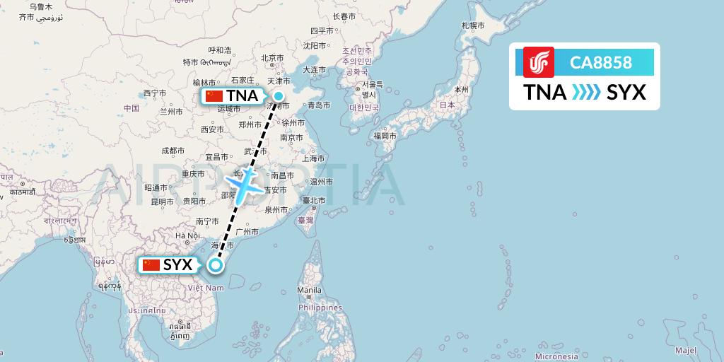 CA8858 Air China Flight Map: Jinan to Sanya