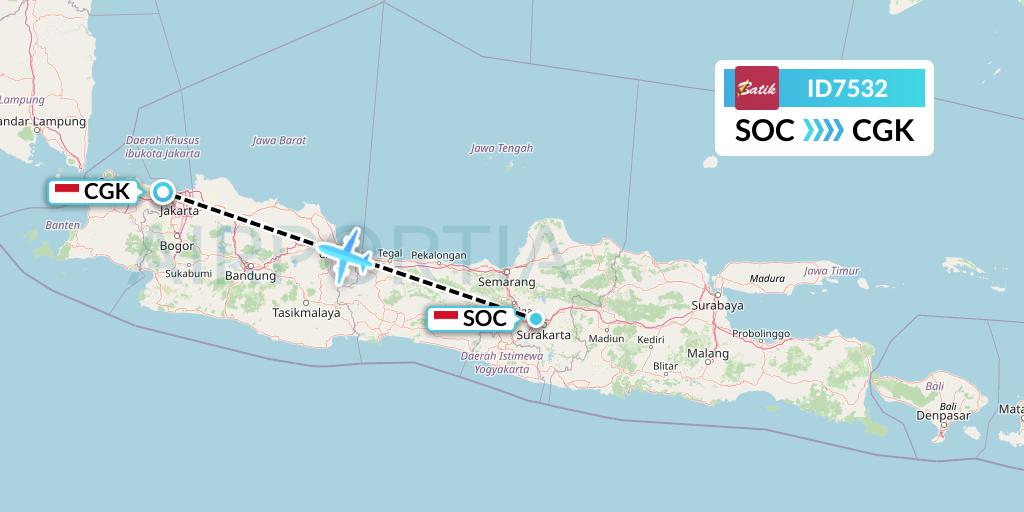 ID7532 Batik Air Flight Map: Surakarta to Jakarta