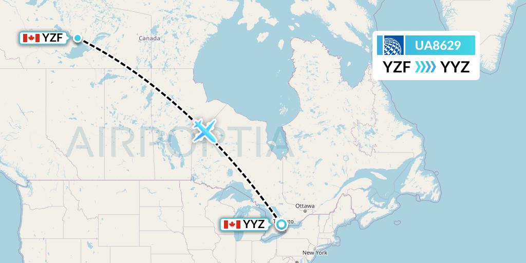 UA8629 United Airlines Flight Map: Yellowknife to Toronto