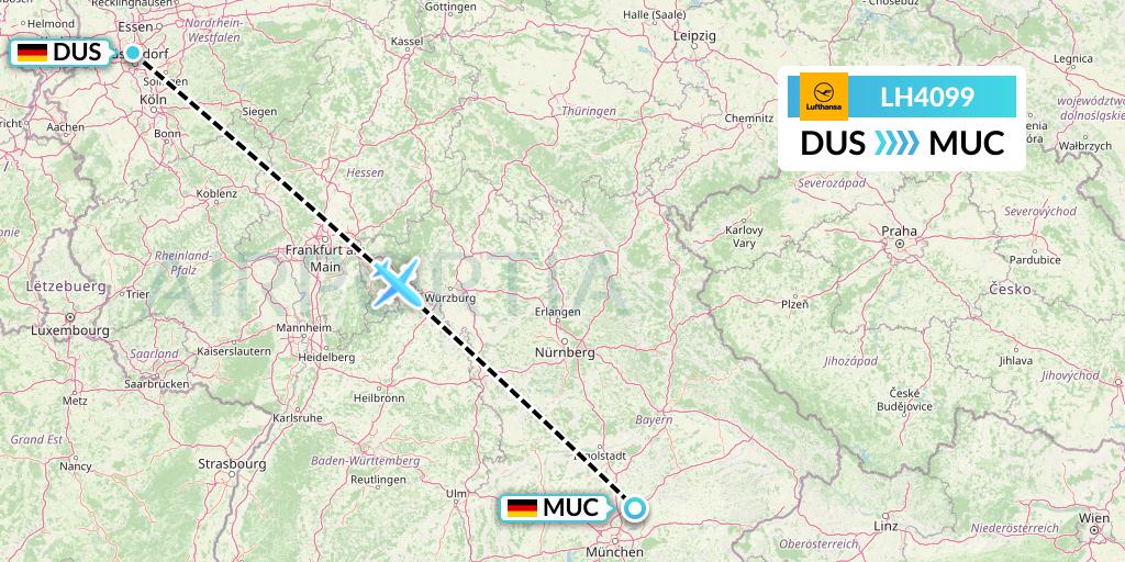 LH4099 Lufthansa Flight Map: Dusseldorf to Munich