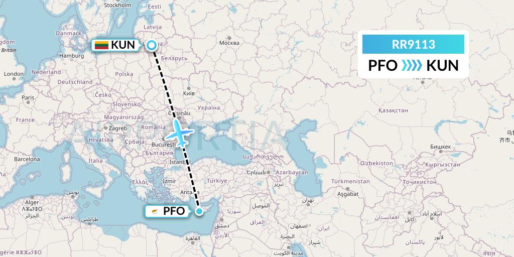 RR9113 Royal Air Force Flight Map: Pafos to Kaunas