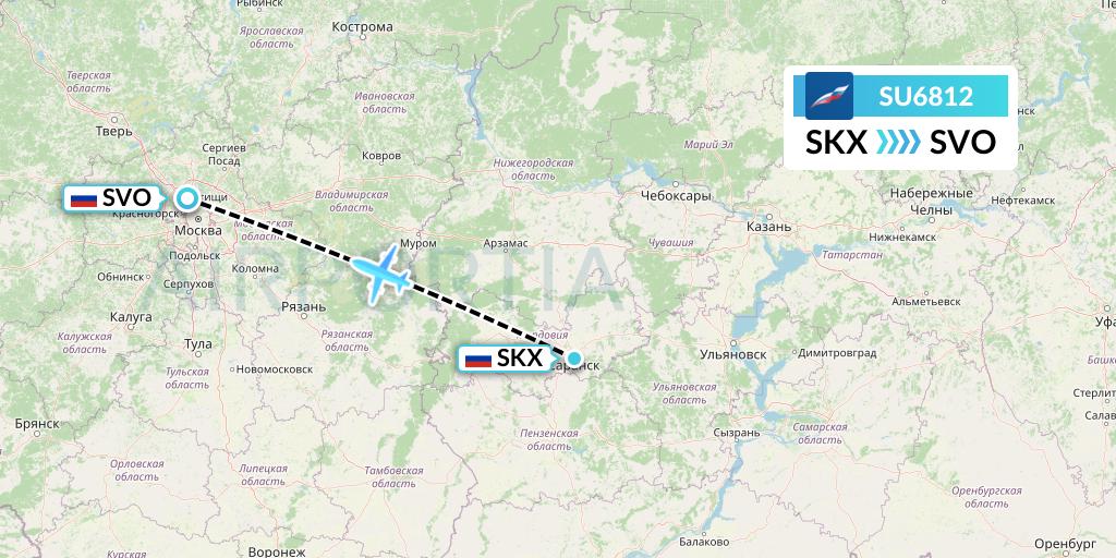 SU6812 Aeroflot Flight Map: Saransk to Moscow