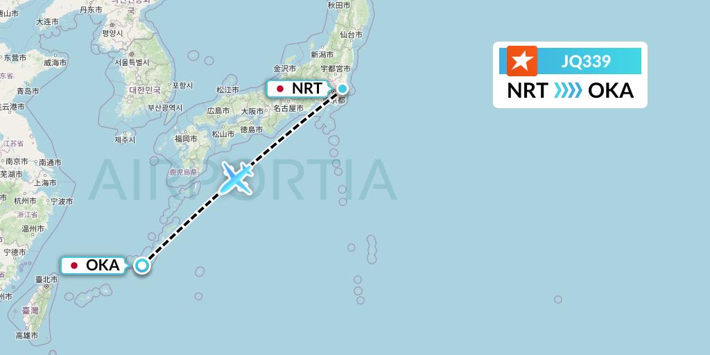JQ339 Jetstar Airways Flight Map: Tokyo to Naha