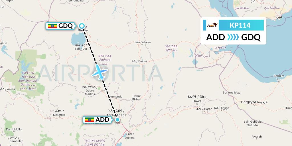 KP114 ASKY Flight Map: Addis Ababa to Gondar