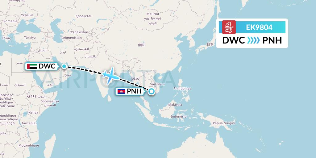 EK9804 Emirates Flight Map: Dubai to Phnom Penh