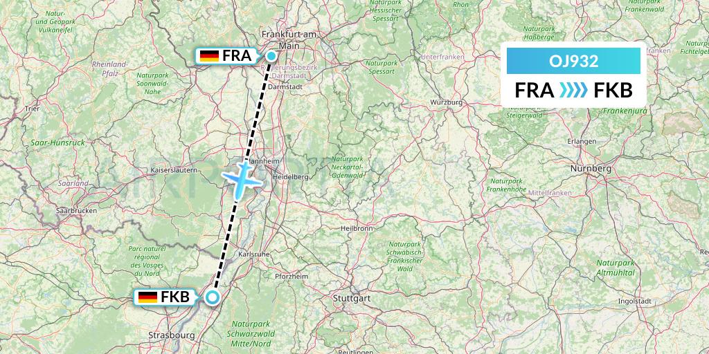 OJ932 NyxAir Flight Map: Frankfurt to Karlsruhe/Baden-Baden