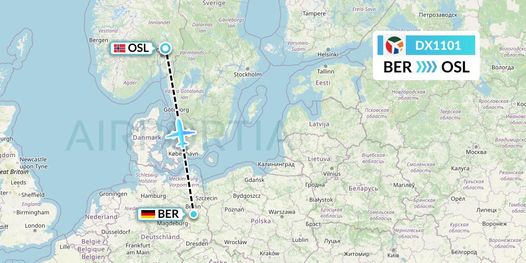 DX1101 Danish Air Transport Flight Map: Berlin to Oslo