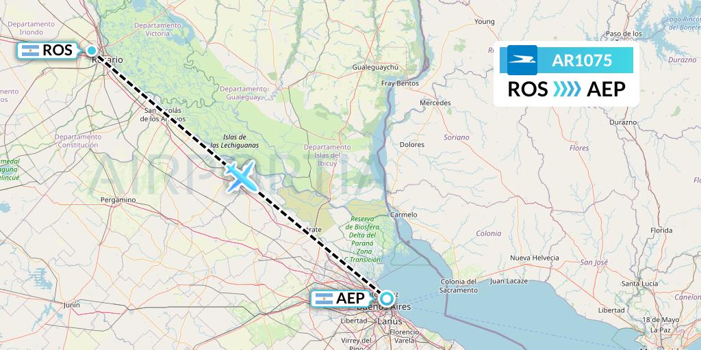 AR1075 Aerolineas Argentinas Flight Map: Rosario to Buenos Aires