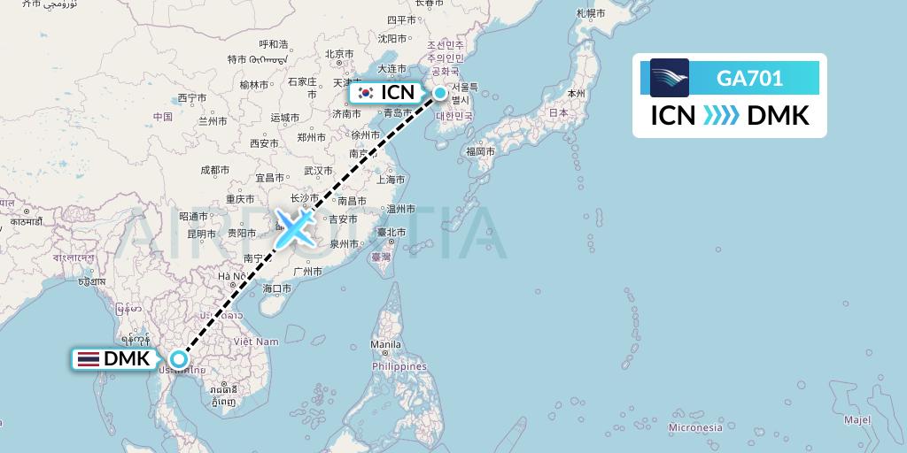 GA701 Garuda Indonesia Flight Map: Seoul to Bangkok
