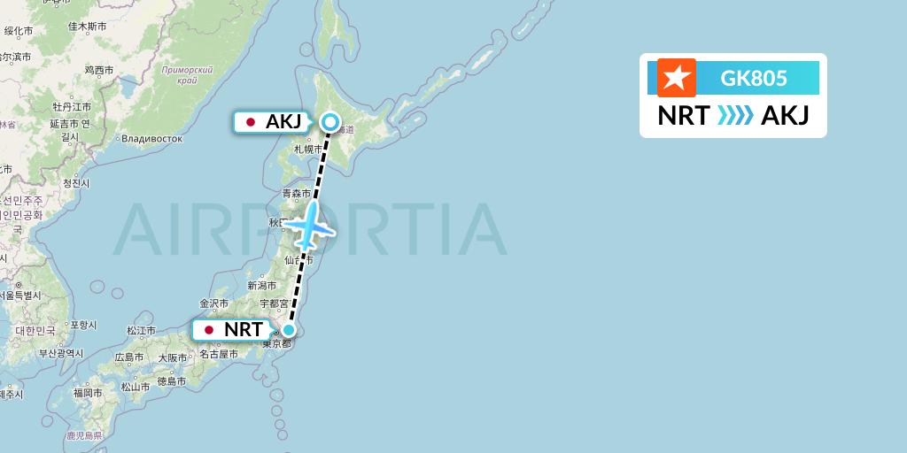 GK805 JetStar Japan Flight Map: Tokyo to Asahikawa