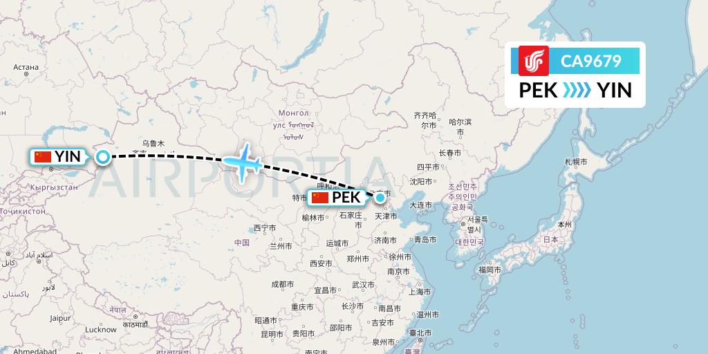 CA9679 Air China Flight Map: Beijing to Yining