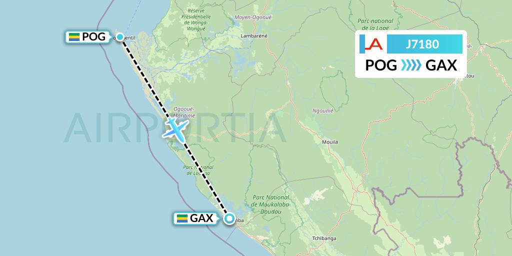 J7180 Afrijet Business Services Flight Map: Port Gentil to Gamba