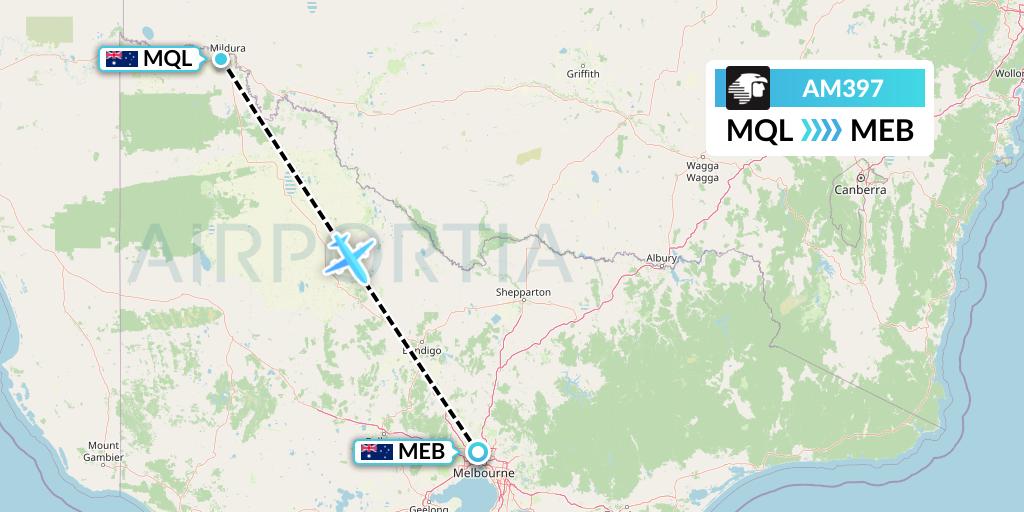 AM397 Aeromexico Flight Map: Mildura to Essendon