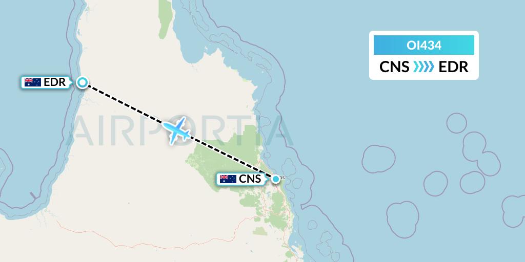 OI434 Hinterland Aviation Flight Map: Cairns to Australia
