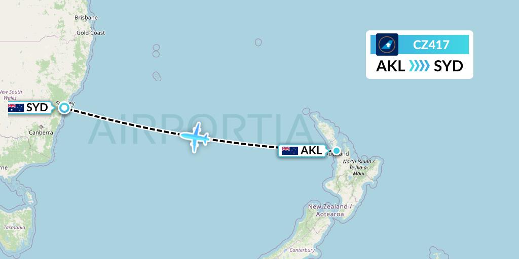 CZ417 China Southern Airlines Flight Map: Auckland to Sydney