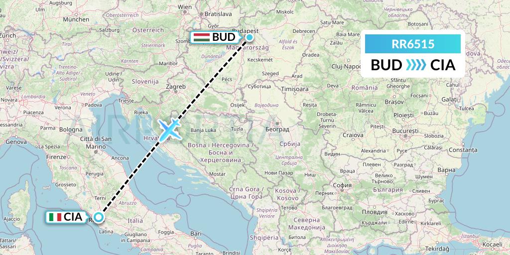 RR6515 Royal Air Force Flight Map: Budapest to Rome