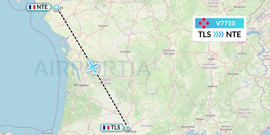 V7710 Volotea Flight Map: Toulouse to Nantes