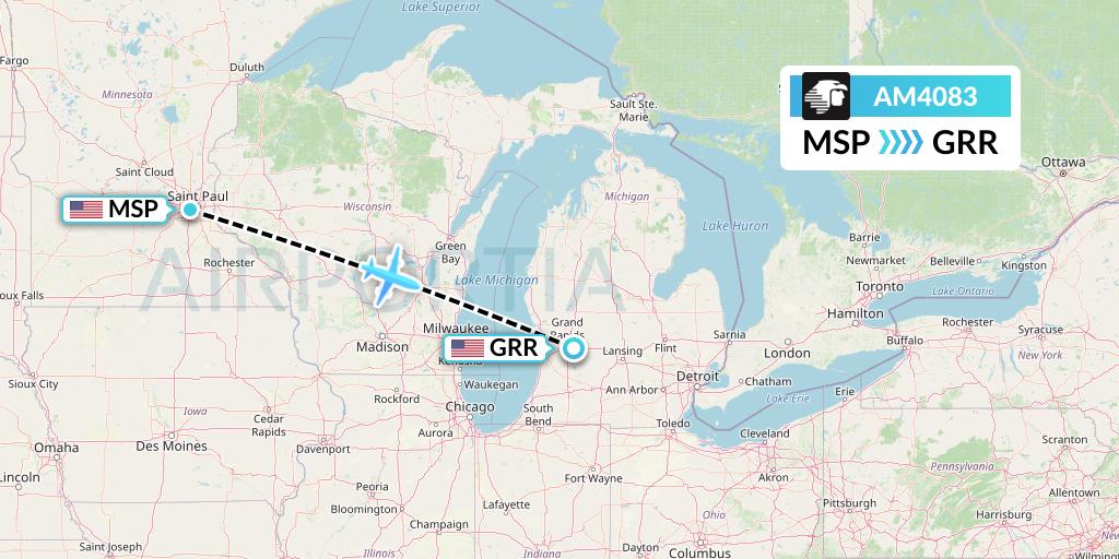 AM4083 Aeromexico Flight Map: Minneapolis to Grand Rapids