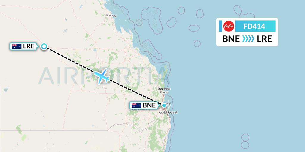 FD414 Thai AirAsia Flight Map: Brisbane to Longreach