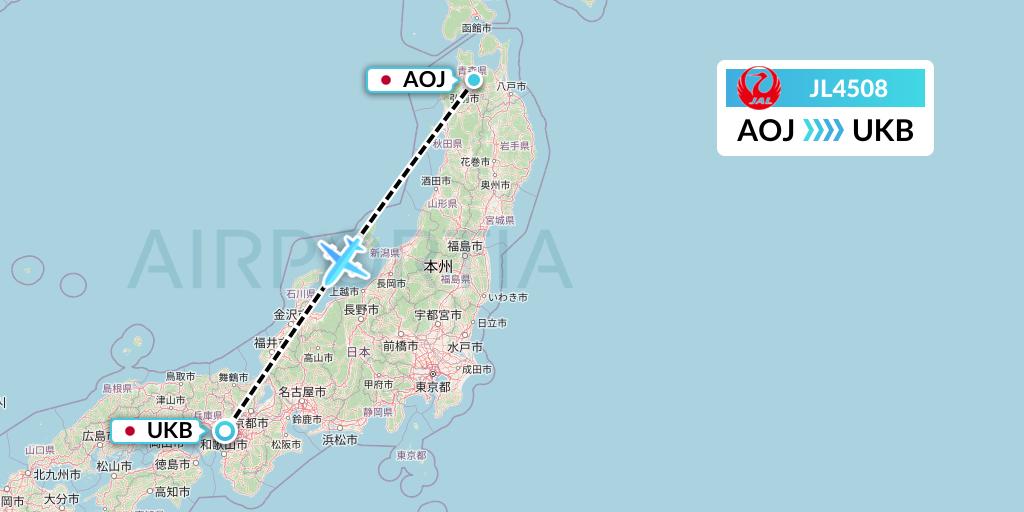JL4508 Japan Airlines Flight Map: Aomori to Kobe