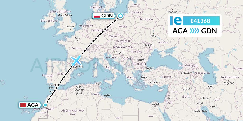 E41368 Estelar Latinoamerica C.A. Flight Map: Agadir to Gdansk