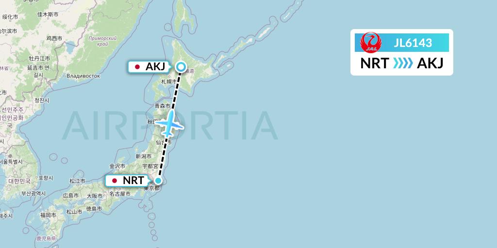 JL6143 Japan Airlines Flight Map: Tokyo to Asahikawa