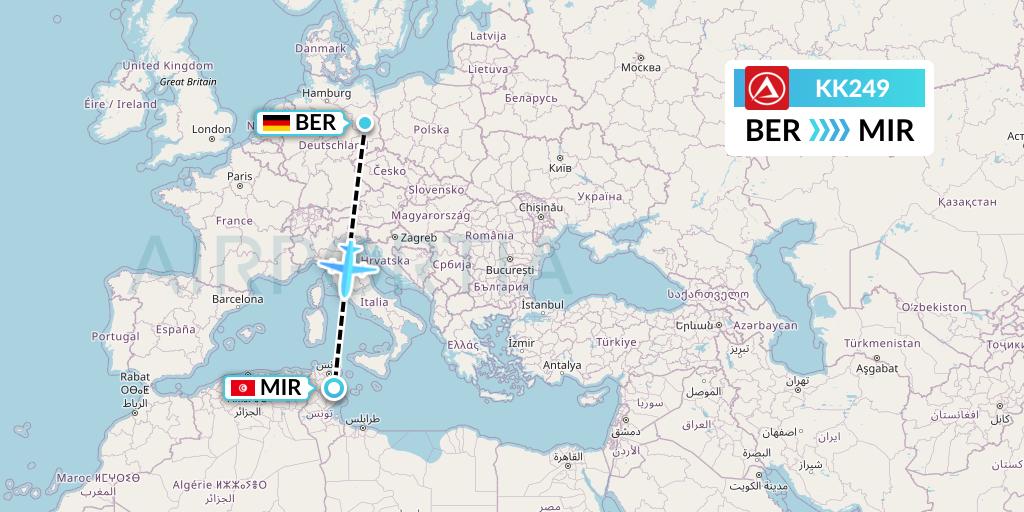 KK249 Atlasjet Flight Map: Berlin to Monastir