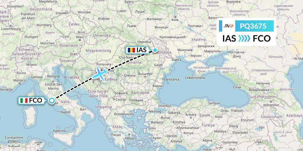 PQ3675 SkyUp Airlines Flight Map: Iasi to Rome