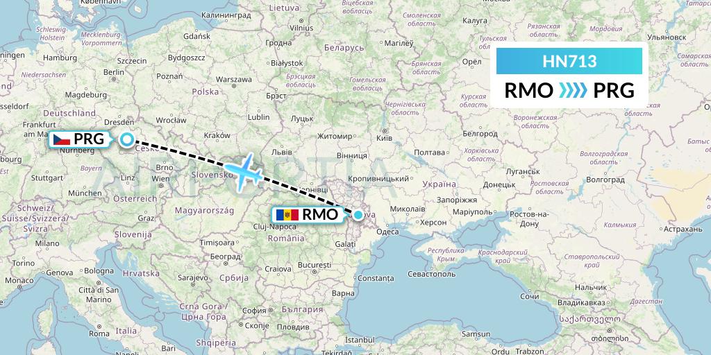 HN713 Uab Heston Airlines Jsc Heston Airl Flight Map: Chisinau to Prague
