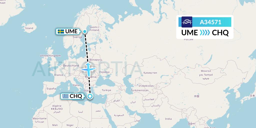 A34571 Aegean Airlines Flight Map: Umea to Chania