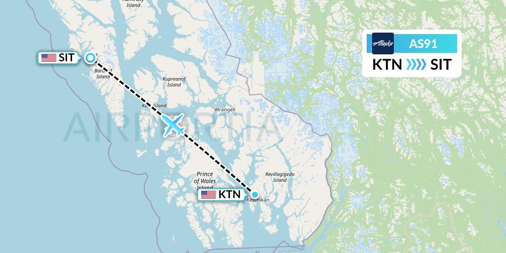 AS91 Alaska Airlines Flight Map: Ketchikan to Sitka