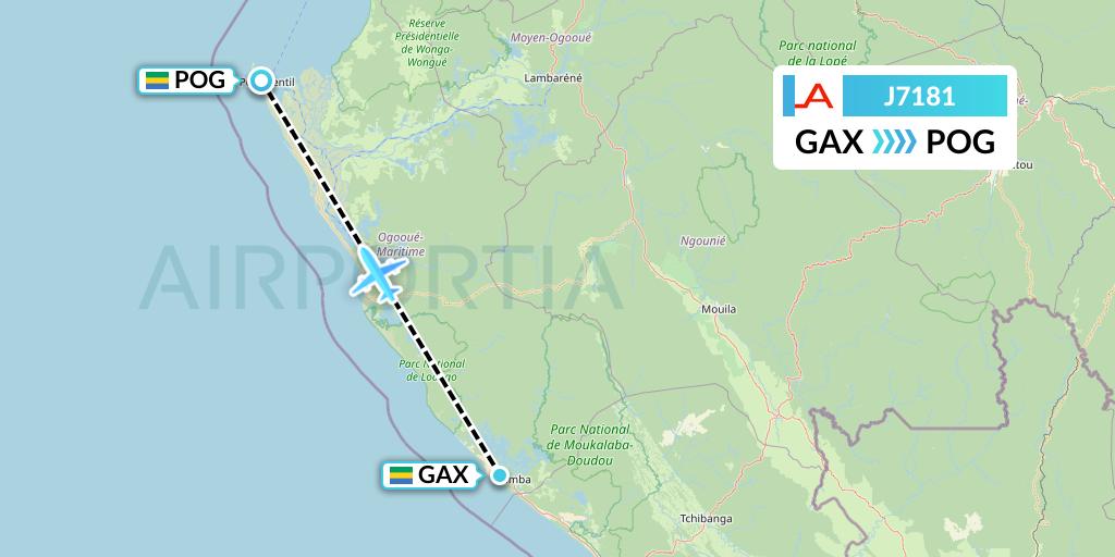 J7181 Afrijet Business Services Flight Map: Gamba to Port Gentil