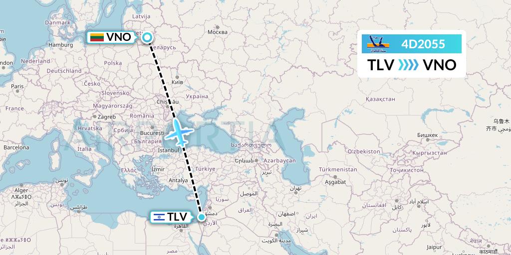 4D2055 Air Sinai Flight Map: Tel Aviv to Vilnius
