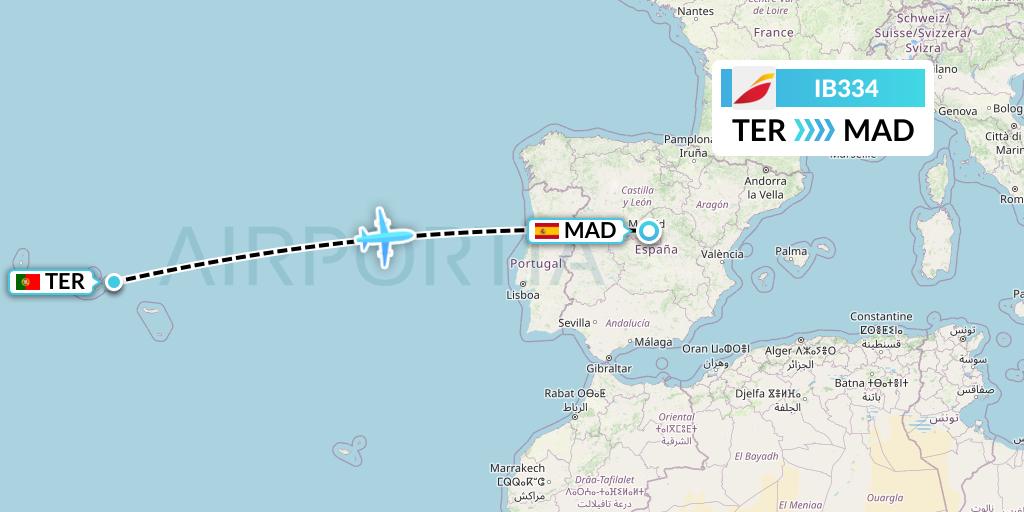 IB334 Iberia Flight Map: Lajes to Madrid