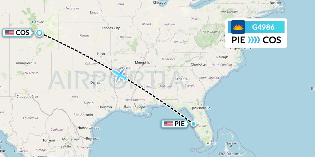 G4986 Allegiant Air Flight Map: St. Petersburg to Colorado Springs