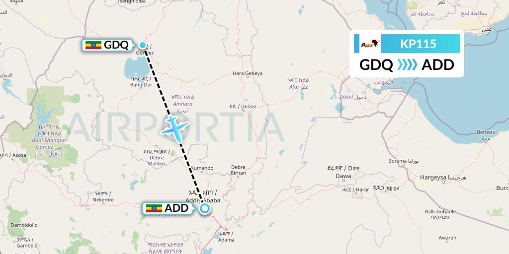 KP115 ASKY Flight Map: Gondar to Addis Ababa