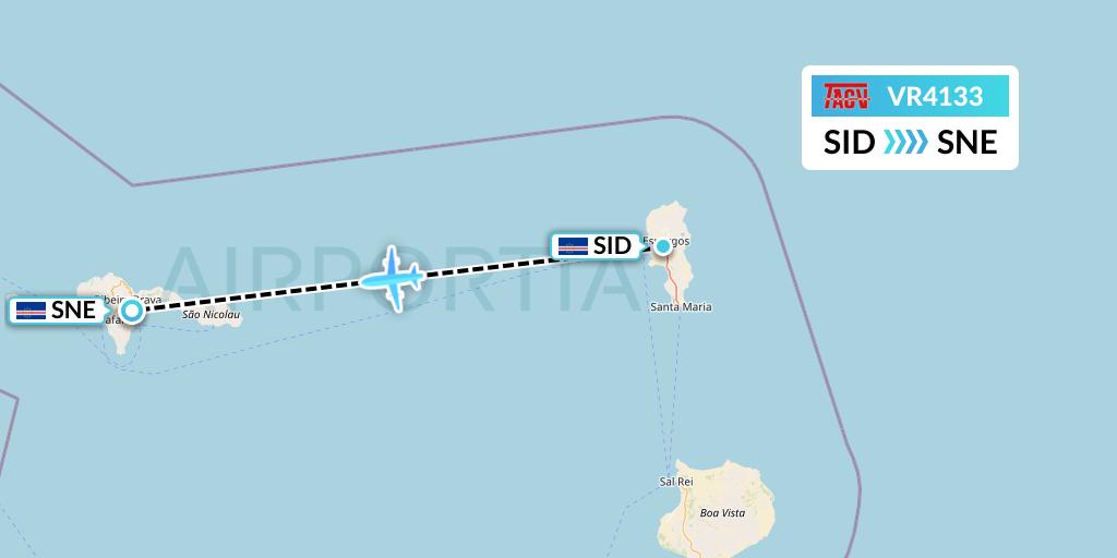 VR4133 TACV Cape Verde Airlines Flight Map: Espargos to Preguica