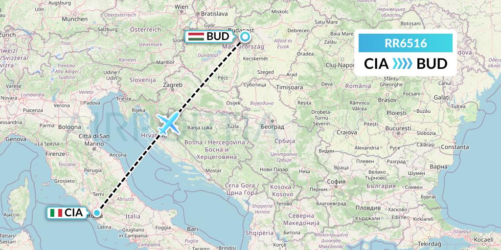 RR6516 Royal Air Force Flight Map: Rome to Budapest