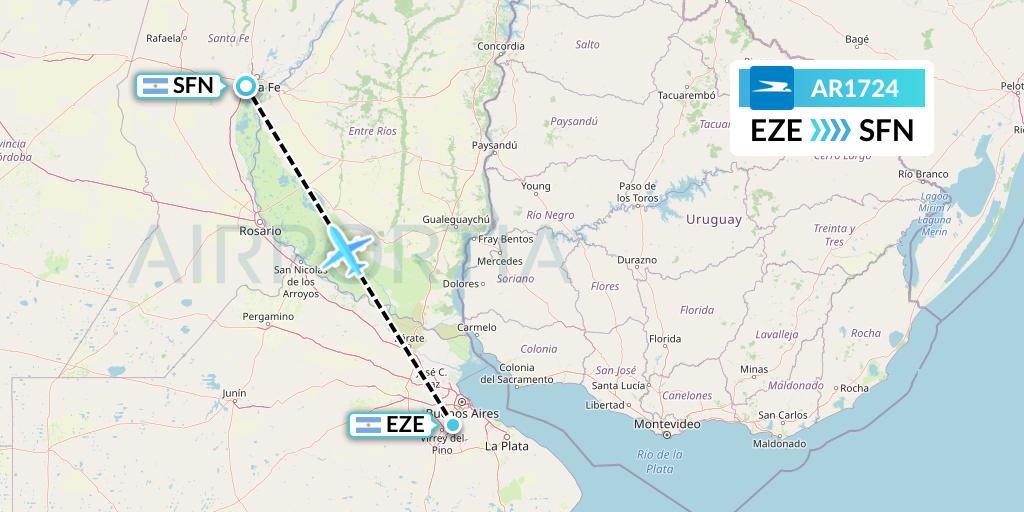 AR1724 Aerolineas Argentinas Flight Map: Buenos Aires to Santa Fe