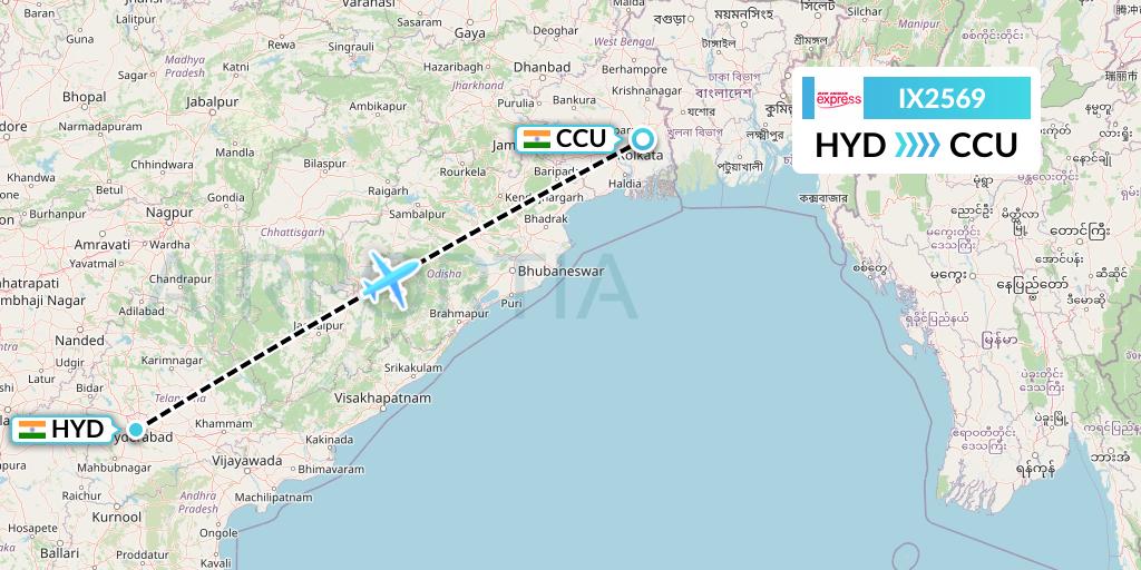 IX2569 Air India Express Flight Map: Hyderabad to Kolkata