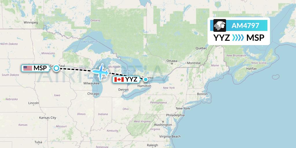 AM4797 Aeromexico Flight Map: Toronto to Minneapolis