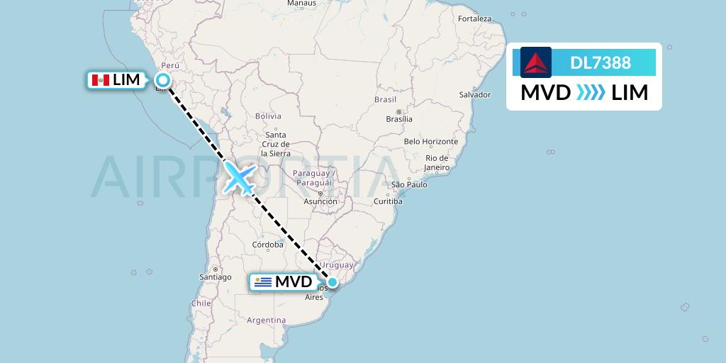 DL7388 Delta Air Lines Flight Map: Montevideo to Lima