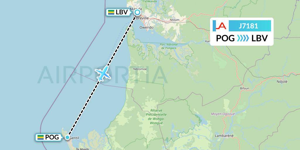 J7181 Afrijet Business Services Flight Map: Port Gentil to Libreville