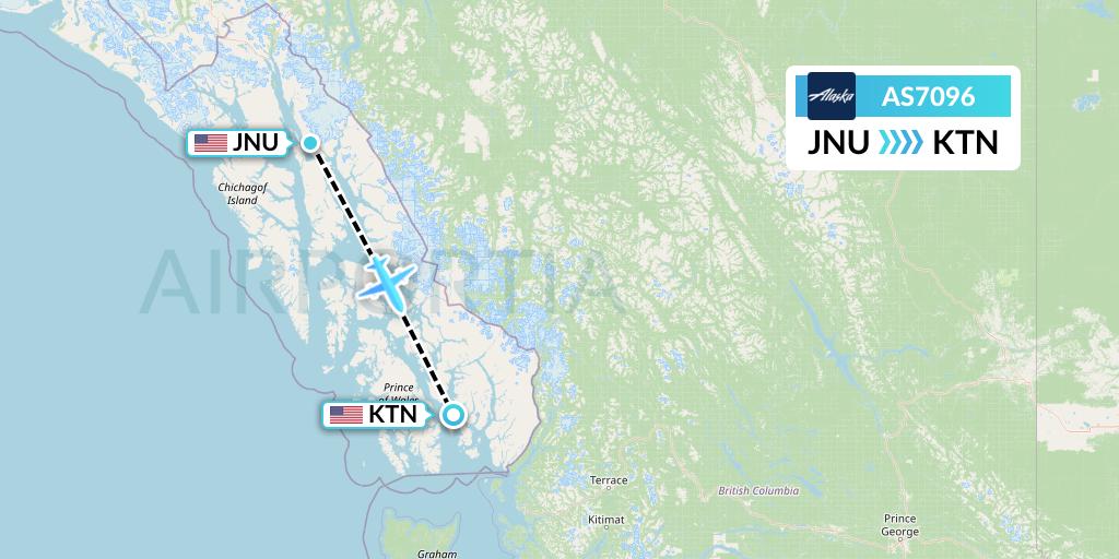 AS7096 Alaska Airlines Flight Map: Juneau to Ketchikan
