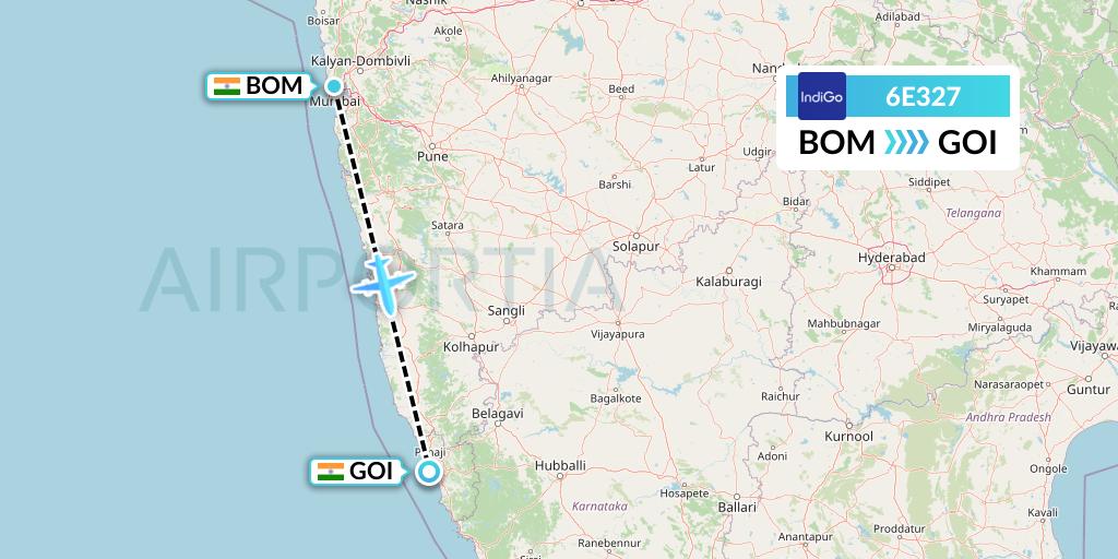 6E327 IndiGo Airlines Flight Map: Mumbai to Goa