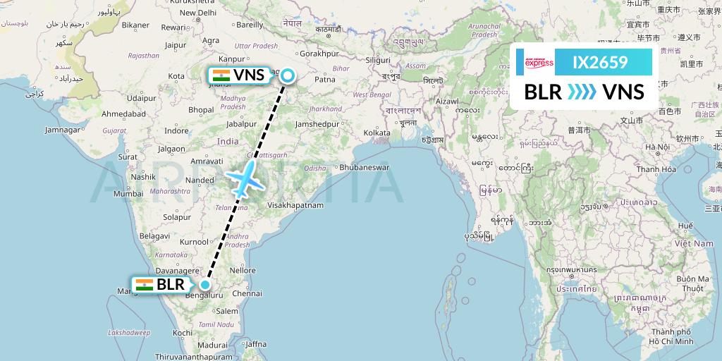 IX2659 Air India Express Flight Map: Bangalore to Varanasi