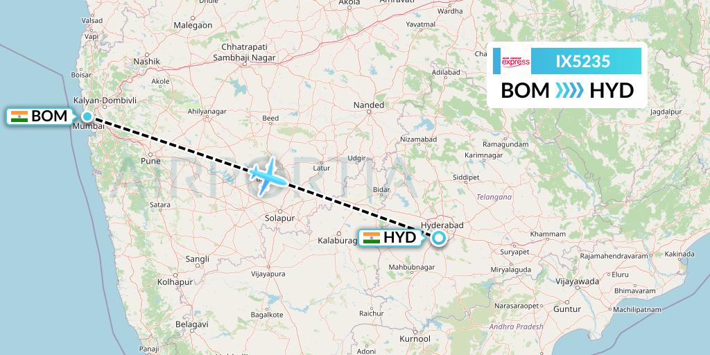 IX5235 Air India Express Flight Map: Mumbai to Hyderabad