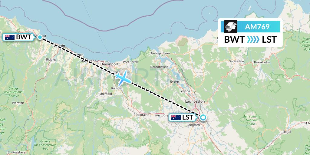 AM769 Aeromexico Flight Map: Burnie to Launceston