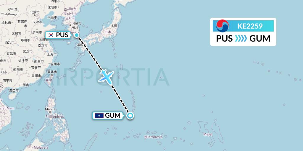 KE2259 Korean Air Flight Map: Busan to Guam