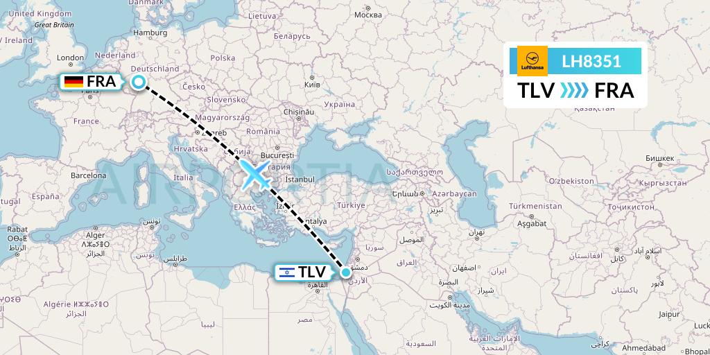 LH8351 Lufthansa Flight Map: Tel Aviv to Frankfurt